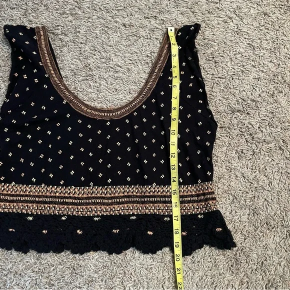 Free People Santorini Tank Top Crochet Trim Embroidered Smocked Back Size L EUC - Picture 12 of 14